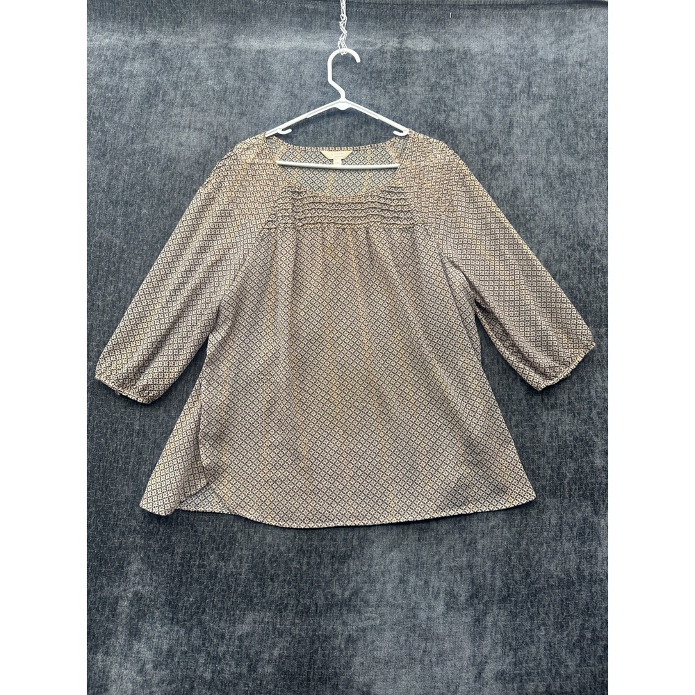 Lauren Conrad Blouse Top Womens 2XL Multicolor Floral‎ Pleated Detail Side Slit
